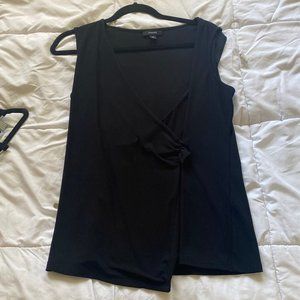 vneck surplice cross front black dress top
